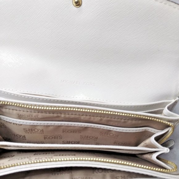 Michael Kors Jet Set Slim Flap Wallet Vanilla Monogram Leather Clutch Purse - Picture 9 of 11